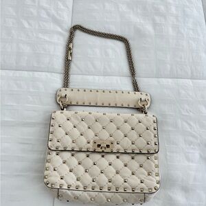 Quilted Stud-Accent Women’s Shoulder Bag in Cream